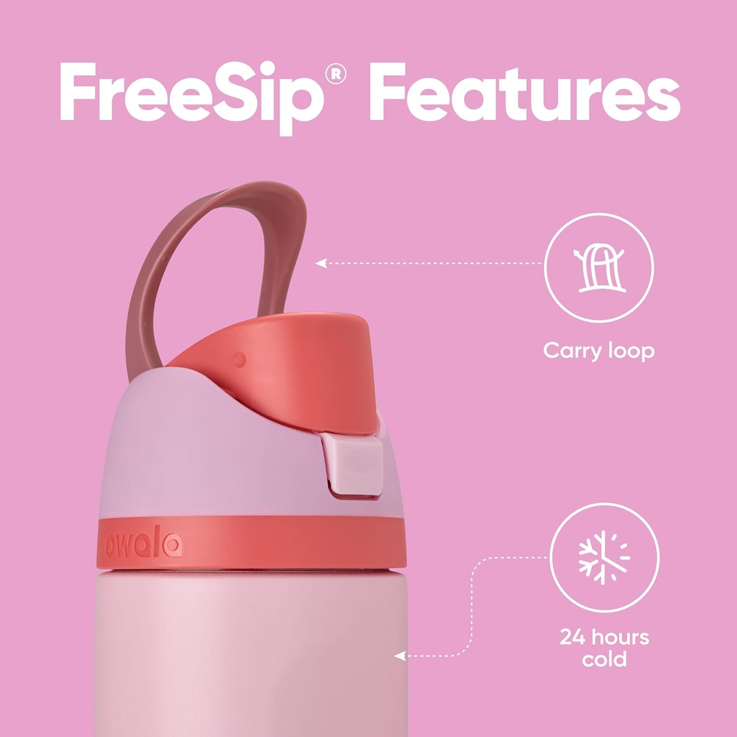 Owala FreeSip Isolierte Edelstahl-Wasserflasche mit Strohhalm für Sport und Reisen, BPA-frei, 710 ml, Shy Marshmallow