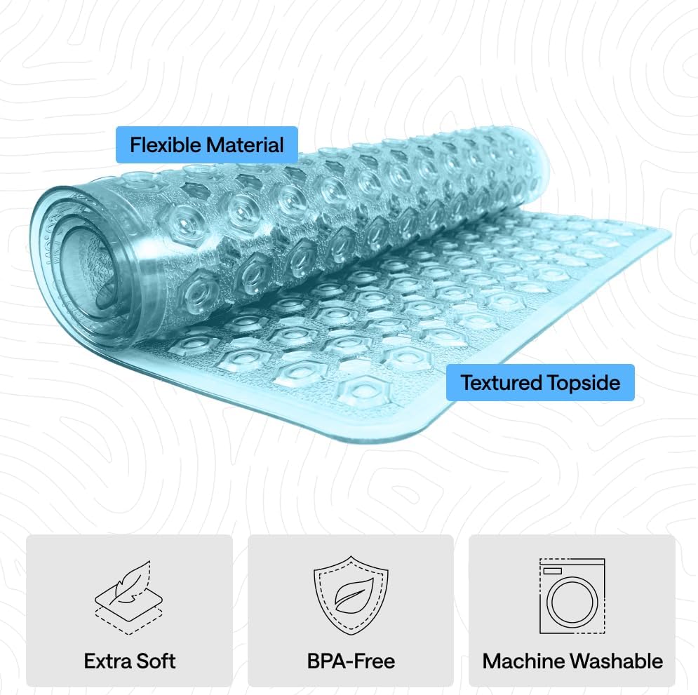 GORILLA GRIP Patentierte Badewannen-Duschmatte, Maschinenwaschbare Badewannenbodenmatte, Saugnäpfe und Abflusslöcher für saubere Wannen, Badezimmer-Essentials, 89x41 cm, Transparent