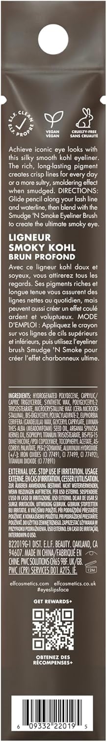 e.l.f. Smoky Kohl Eyeliner, Augenstift für langanhaltende, ausdrucksstarke, hochpigmentierte Make-up-Looks, vegan & tierversuchsfrei, Black Velvet