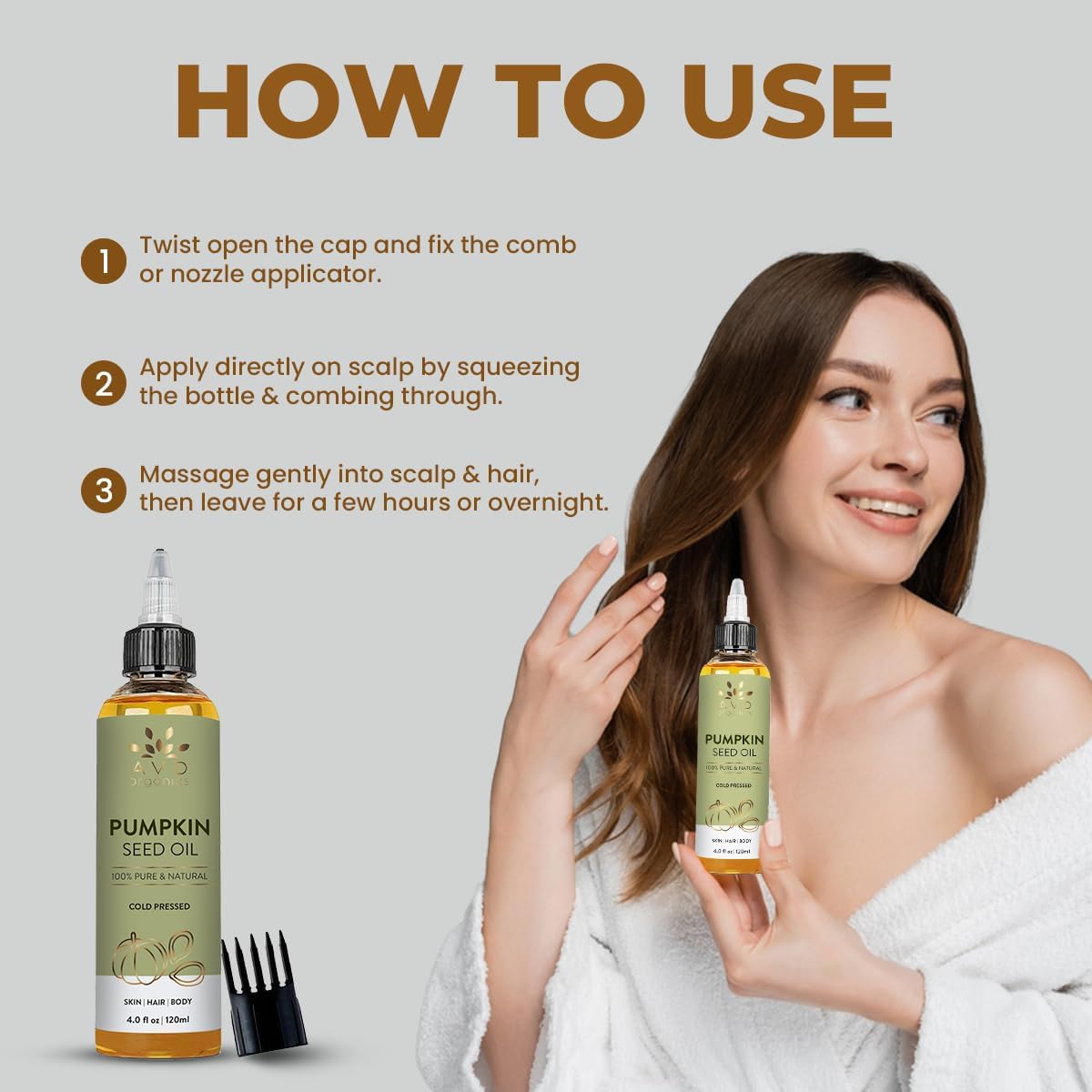 AVD Organics Rosmarinöl für Haarwachstum & Kopfhaut | Mit Biotin angereichert | Haarstärkend, pflegend und voluminös | Mit Jojoba- & Rizinusöl angereichert | GVO-frei 120ml