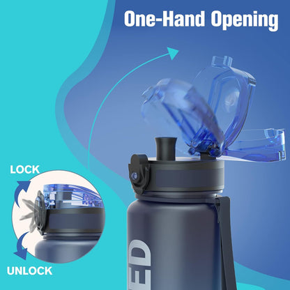 Sahara Sailor Trinkflasche, 950ml Motivations-Sportflasche mit Zeitmarkierung – Trinkzeiten – Tritan, BPA-frei, weite Öffnung auslaufsicher, Fast-Flow-Technologie mit Reinigungsbürste (1 Flasche)