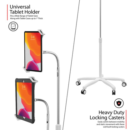 Medical Mobile Stand – CTA Medical Mobile Floor Stand for iPad 7/8/9 Gen 10.2”, 12.9” iPad Pro, 11” iPad Pro, iPad mini, iPad Air 4, Surface Pro X, and Other 7-13" Tablet - White