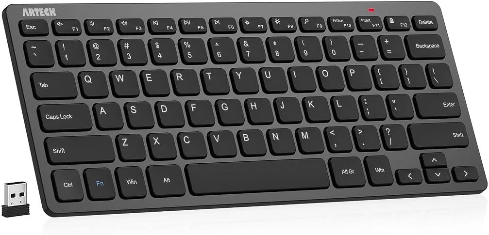 Arteck 2.4G kabellose Tastatur, ultraflache und kompakte Tastatur mit Media-Hotkeys für Computer, Desktop-PC, Laptop, Surface, Smart TV und Windows 11/10/8/7, Schwarz