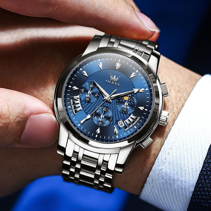 OLEVS Uhren für Herren Dresswatch mit Datumsanzeige Klassische Armbanduhren Multifunktionale leuchtende Herren Edelstahl-Armbanduhr Wasserdichter Chronograph Herren Business-Uhren