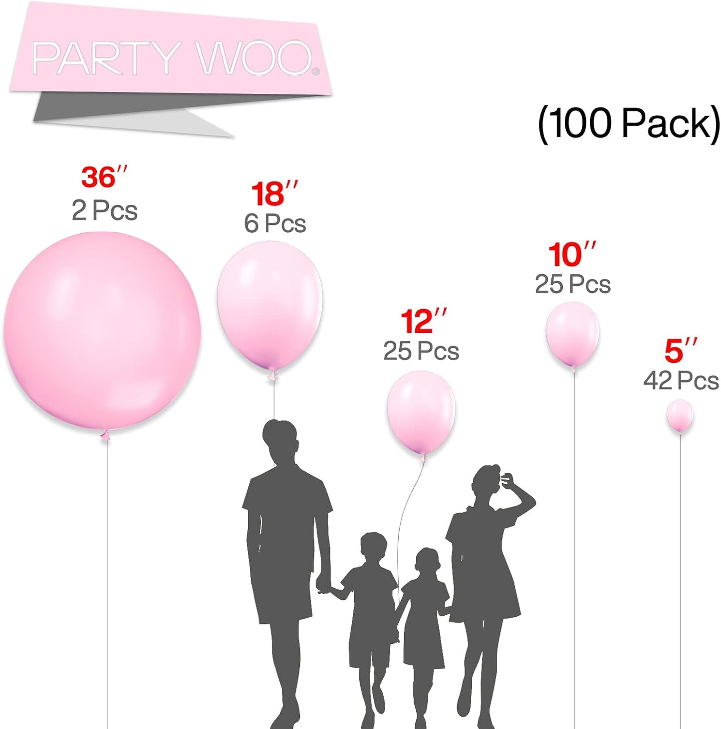 PartyWoo Light Pink Balloons 100 pcs Different Sizes of 36 18 12 10 5 Inch Pastel Baby Pale Pink Balloon Arch Kit Garland for Baby Shower Valentine's Day Princess Birthday Party Decorations Pink-Y48