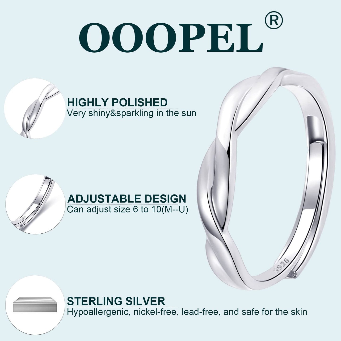 OOOPEL Sterlingsilber Verstellbarer Ring S925 Silberringe für Frauen Zirkonia Twist Liebesknoten Zarter Ring Silber Minimalistischer Offener Fingerring Silber Daumen Sterlingsilberring