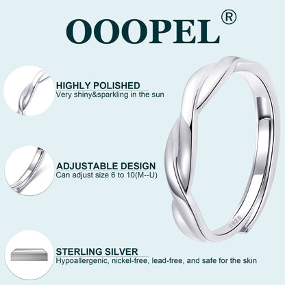 OOOPEL Sterlingsilber Verstellbarer Ring S925 Silberringe für Frauen Zirkonia Twist Liebesknoten Zarter Ring Silber Minimalistischer Offener Fingerring Silber Daumen Sterlingsilberring