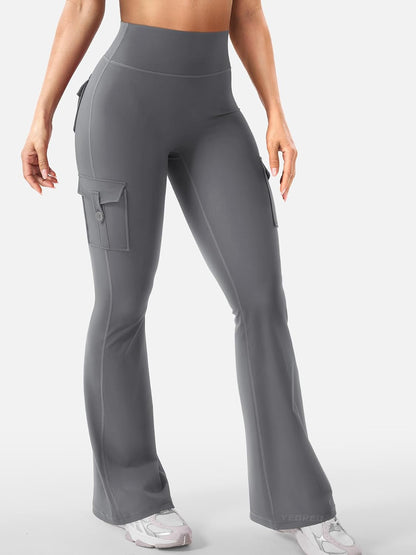 YEOREO CoreFlex Damen Workout Schlaghose Leggings mit Taschen Versteckter Scrunch High Waist Cargo Gym Yoga Leggings ohne Vorderseite