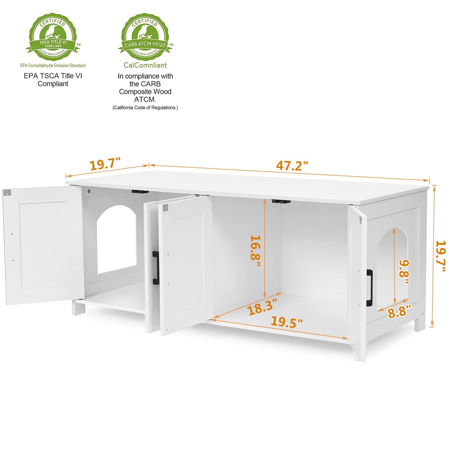 Homhedy Cat Litter Box Enclosure, Wooden Cat Washroom Furniture with Barn Door, Pet House, Fit Most of Litter Box, White