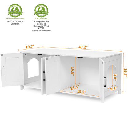 Homhedy Cat Litter Box Enclosure, Wooden Cat Washroom Furniture with Barn Door, Pet House, Fit Most of Litter Box, White