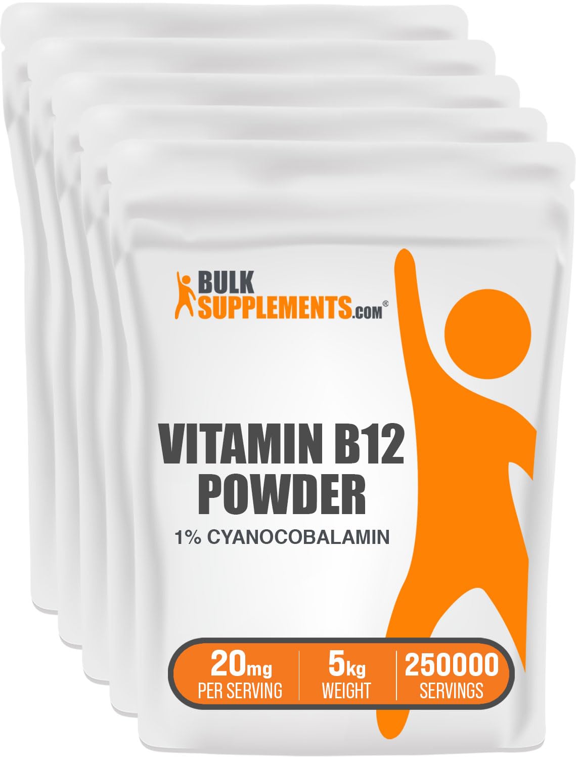 BulkSupplements.com Vitamin B12 Powder - as Cyanocobalamin, Vitamin B Supplement, Essential Vitamin - Gluten Free, 20mg per Serving, 5kg (11 lbs) (Pack of 5)