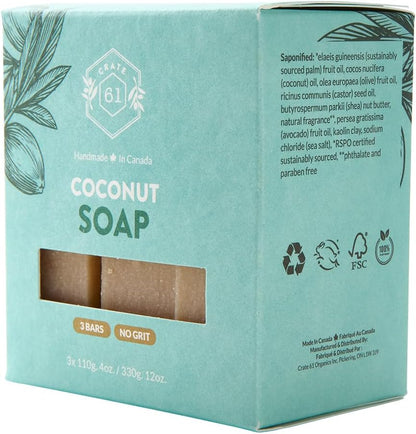 CRATE 61 ORGANICS Vegane Naturseife, handgemachte Seife mit hochwertigen ätherischen Ölen, kaltgepresst für Gesicht und Körper für Männer und Frauen, 3er-Pack (4 oz, Riegel) (Eucamint)