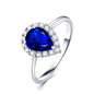 Aienid 18Ct White Gold Women Ring Big Teardrop Pear Cut Sapphire with White Diamond Wedding Rings for Women