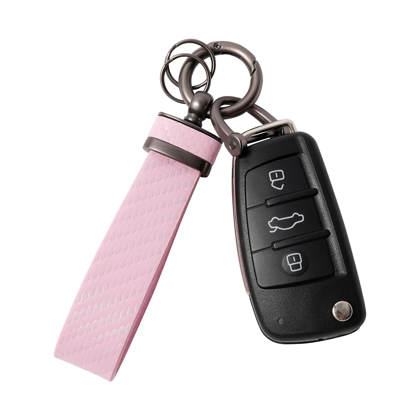 DEKEWEI Carbon Fiber Style Auto-Schlüsselanhänger aus Mikrofaser-Leder, universelle Schlüsselanhänger für Schlüssel-Fobs für Männer und Frauen, 360 Grad drehbar mit Anti-Verlust-D-Ring (Schwarz)