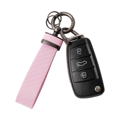 DEKEWEI Carbon Fiber Style Auto-Schlüsselanhänger aus Mikrofaser-Leder, universelle Schlüsselanhänger für Schlüssel-Fobs für Männer und Frauen, 360 Grad drehbar mit Anti-Verlust-D-Ring (Schwarz)