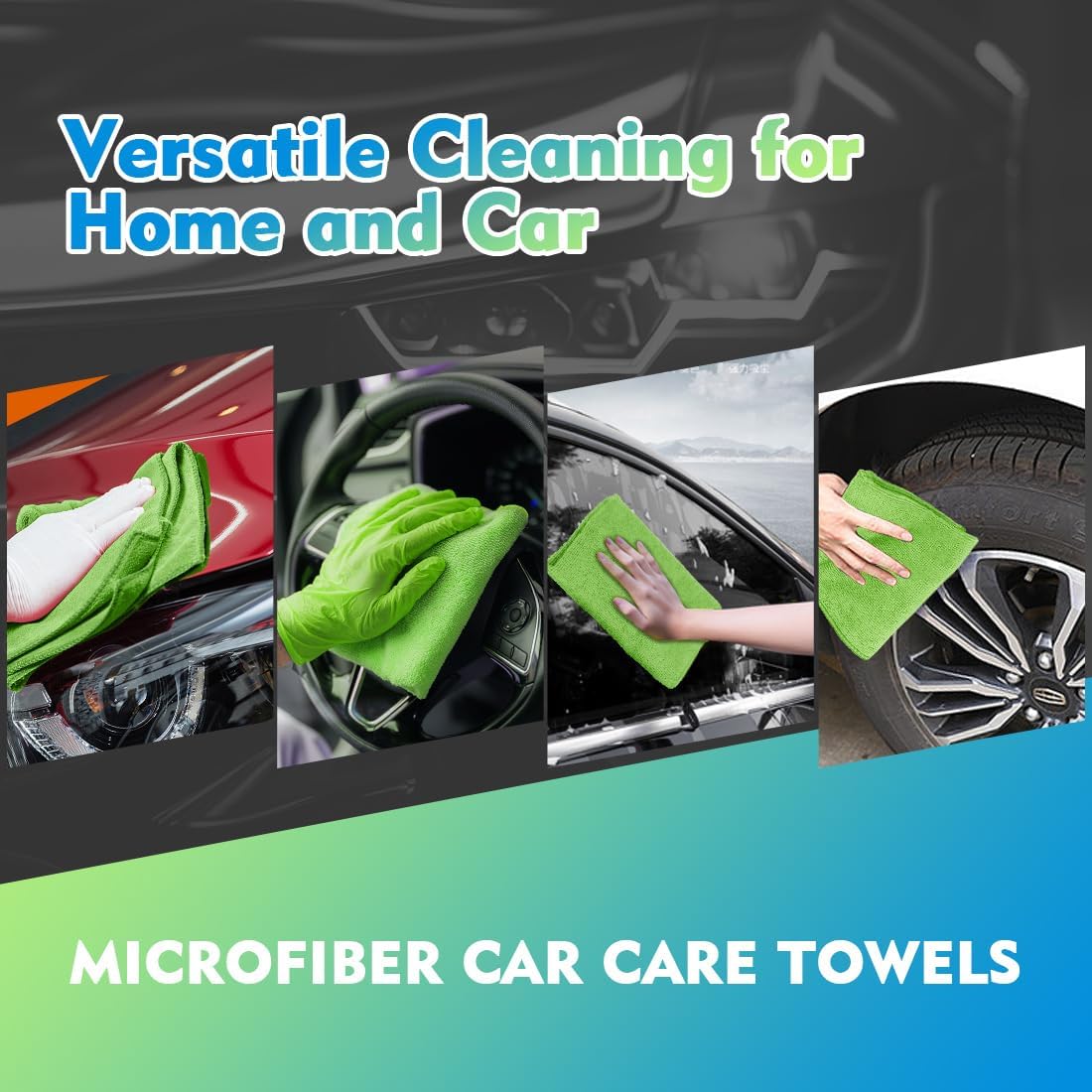 HOMEXCEL Mikrofasertuch 12er-Pack, 31,75 x 31,75 cm Mikrofasertücher für Autos, ultra-saugfähiges Autowaschtuch, fusselfreie, streifenfreie Reinigungstücher für Auto, Küche und Fenster (Grau)