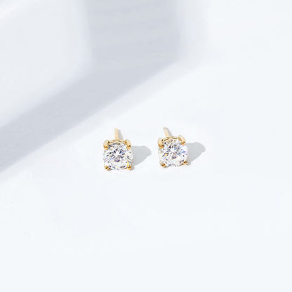 Amazon Essentials Yellow Gold Plated, Platinum or Rose Gold Plated Sterling Silver Infinite Elements Cubic Zirconia Stud Earrings | White, Blue, Green, or Pink Cubic Zirconia
