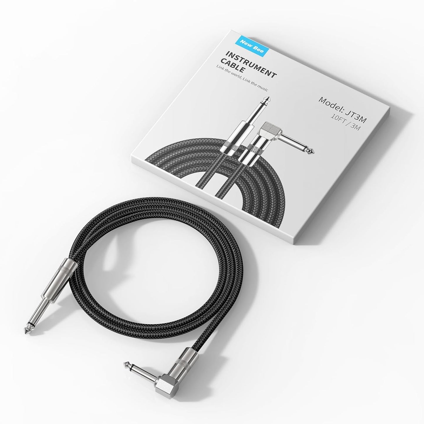 Gitarrenkabel 3m New bee E-Instrumentenkabel Bassverstärkerkabel für E-Gitarre, Bassgitarre, E-Mandoline, Pro Audio (Winkelstecker auf Gerader Stecker, Schwarz)