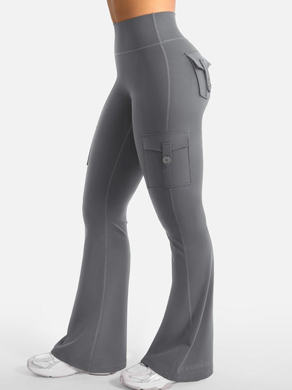 YEOREO CoreFlex Damen Workout Schlaghose Leggings mit Taschen Versteckter Scrunch High Waist Cargo Gym Yoga Leggings ohne Vorderseite