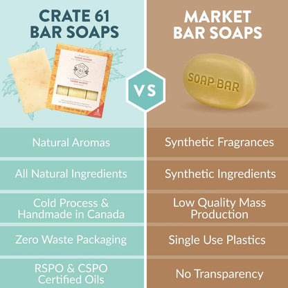 CRATE 61 ORGANICS Vegane Naturseife, handgemachte Seife mit hochwertigen ätherischen Ölen, kaltgepresst für Gesicht und Körper für Männer und Frauen, 3er-Pack (4 oz, Riegel) (Eucamint)