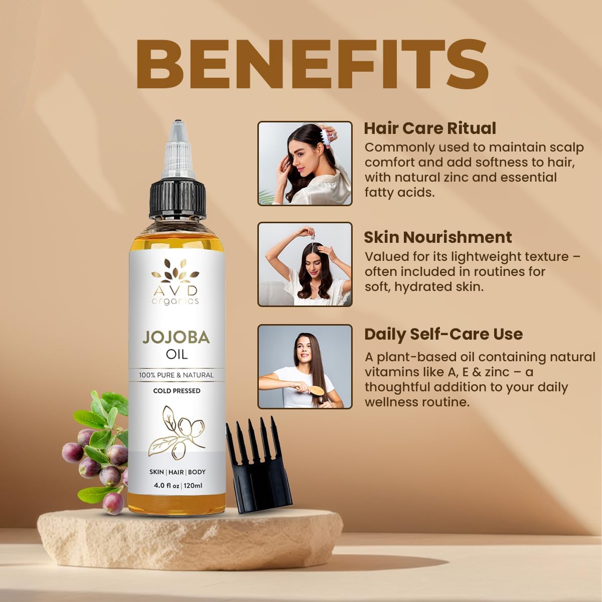 AVD Organics Rosmarinöl für Haarwachstum & Kopfhaut | Mit Biotin angereichert | Haarstärkend, pflegend und voluminös | Mit Jojoba- & Rizinusöl angereichert | GVO-frei 120ml