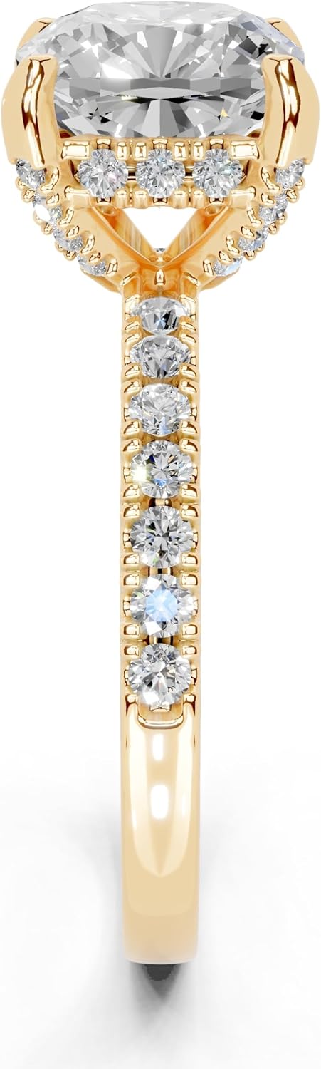 Cushion Cut Lab Grown Diamond IGI Certified 4 Prong Hidden Halo Engagement Anniversary Wedding Ring in 14K Gold, Platinium for Women (1.0-5.0 Ct, F-G Color, VS1-VS2 Clarity)