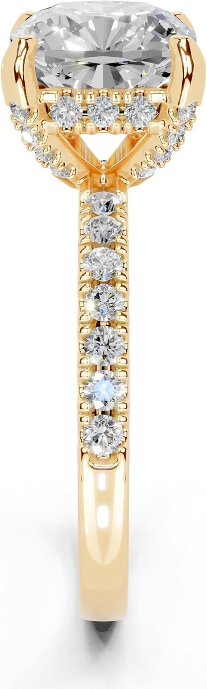 Cushion Cut Lab Grown Diamond IGI Certified 4 Prong Hidden Halo Engagement Anniversary Wedding Ring in 14K Gold, Platinium for Women (1.0-5.0 Ct, F-G Color, VS1-VS2 Clarity)
