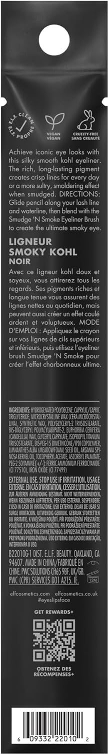e.l.f. Smoky Kohl Eyeliner, Augenstift für langanhaltende, ausdrucksstarke, hochpigmentierte Make-up-Looks, vegan & tierversuchsfrei, Black Velvet