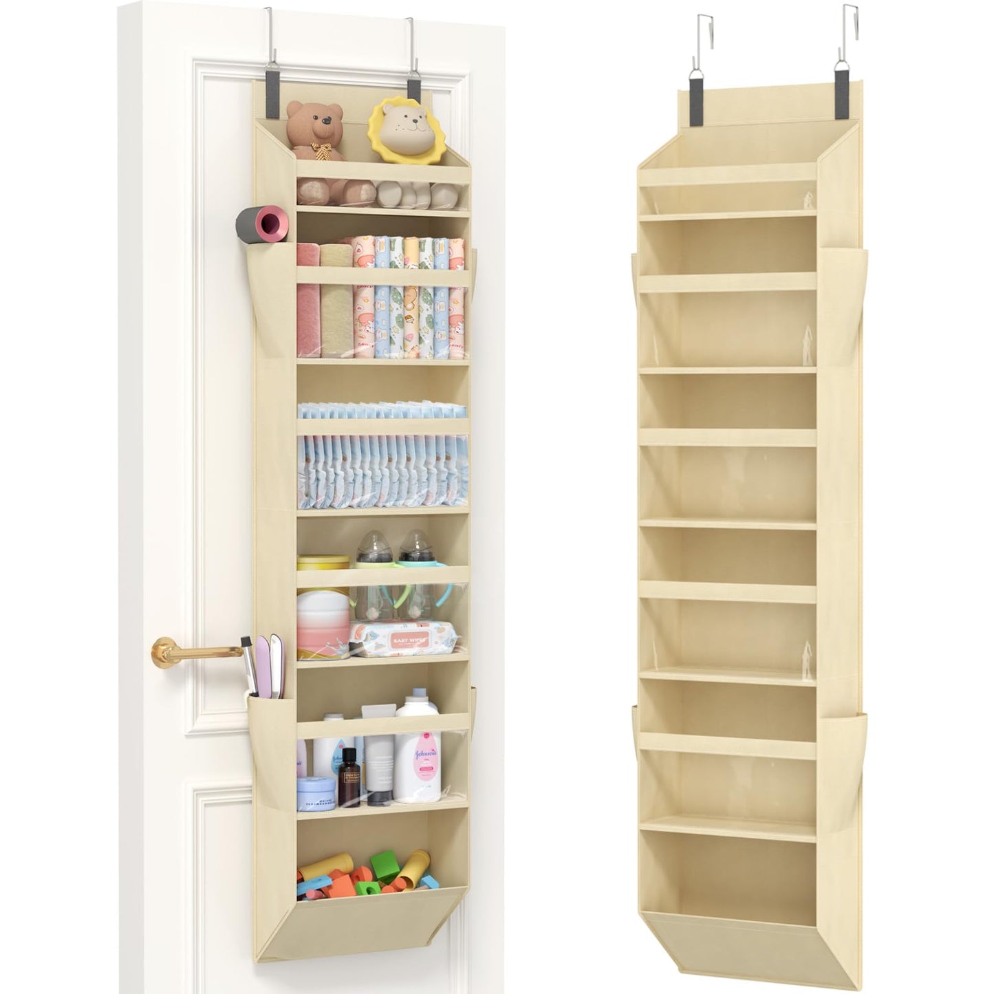 Lifewit 1 Pack Over the Door Organizer, 5 Section Clear Window Hanging Storage with 4 Side Pockets, Sturdy Anti Tilt 40 lbs Load Behind Door for Closet, Bedroom, Bathroom, Nursery, Dorm, Dark Gray