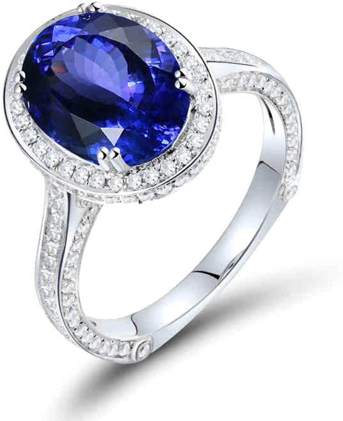 18K White Gold Ring 3.2ct Oval Shape Tanzanite with 0.73ct Diamond Wedding Band for Girls