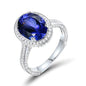 18K White Gold Ring 3.2ct Oval Shape Tanzanite with 0.73ct Diamond Wedding Band for Girls