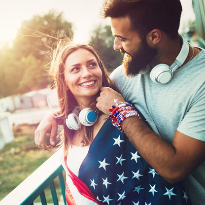 250 Anniversary USA Merchandise 4th of July Outfits for Women Men Teens Red White Blue Clay Beaded Stretch Bracelets USA Patriotic Jewelry 4th of July Accessories
