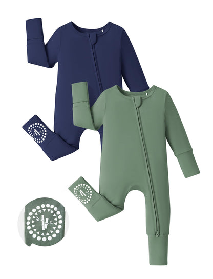 PATPAT Baby Footies Boys Girls - Bamboo Viscose - Zipper & Non-Slip Soles Romper Mitten - Footed & Footless Infant Clothes