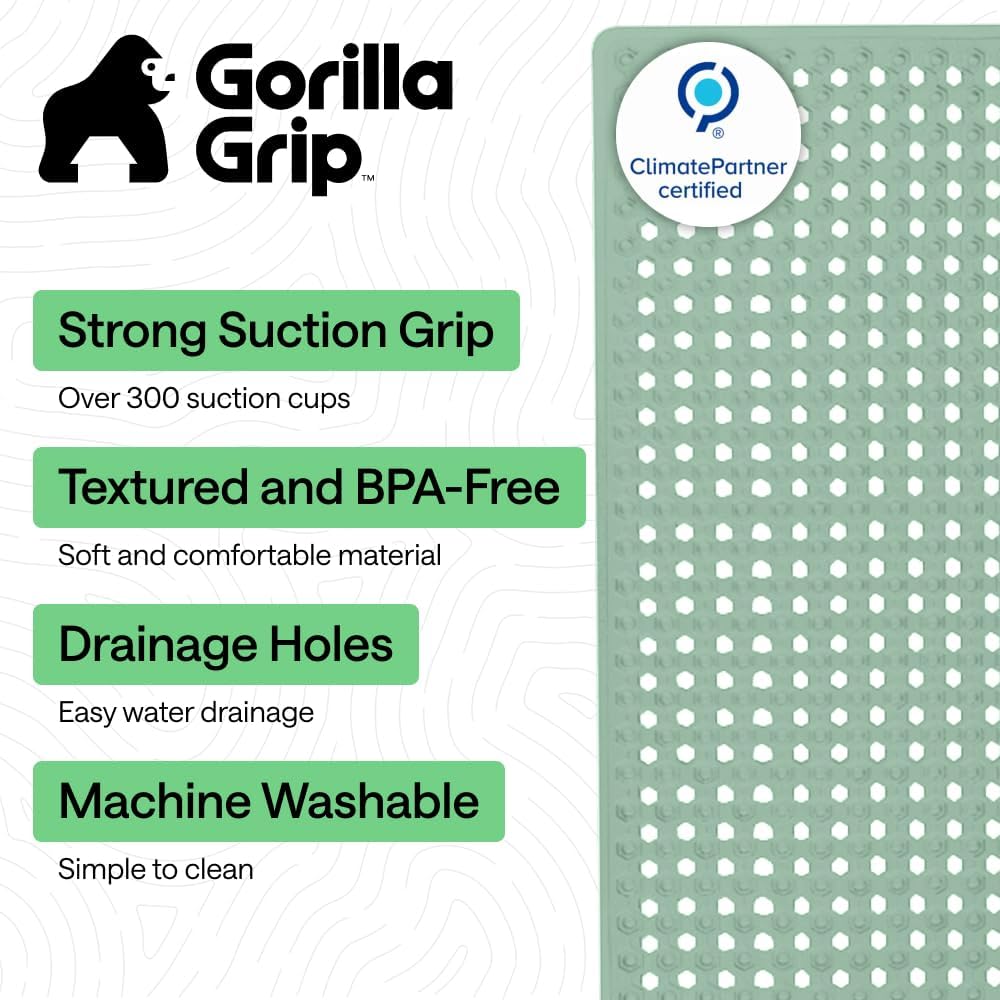 GORILLA GRIP Patentierte Badewannen-Duschmatte, Maschinenwaschbare Badewannenbodenmatte, Saugnäpfe und Abflusslöcher für saubere Wannen, Badezimmer-Essentials, 89x41 cm, Transparent