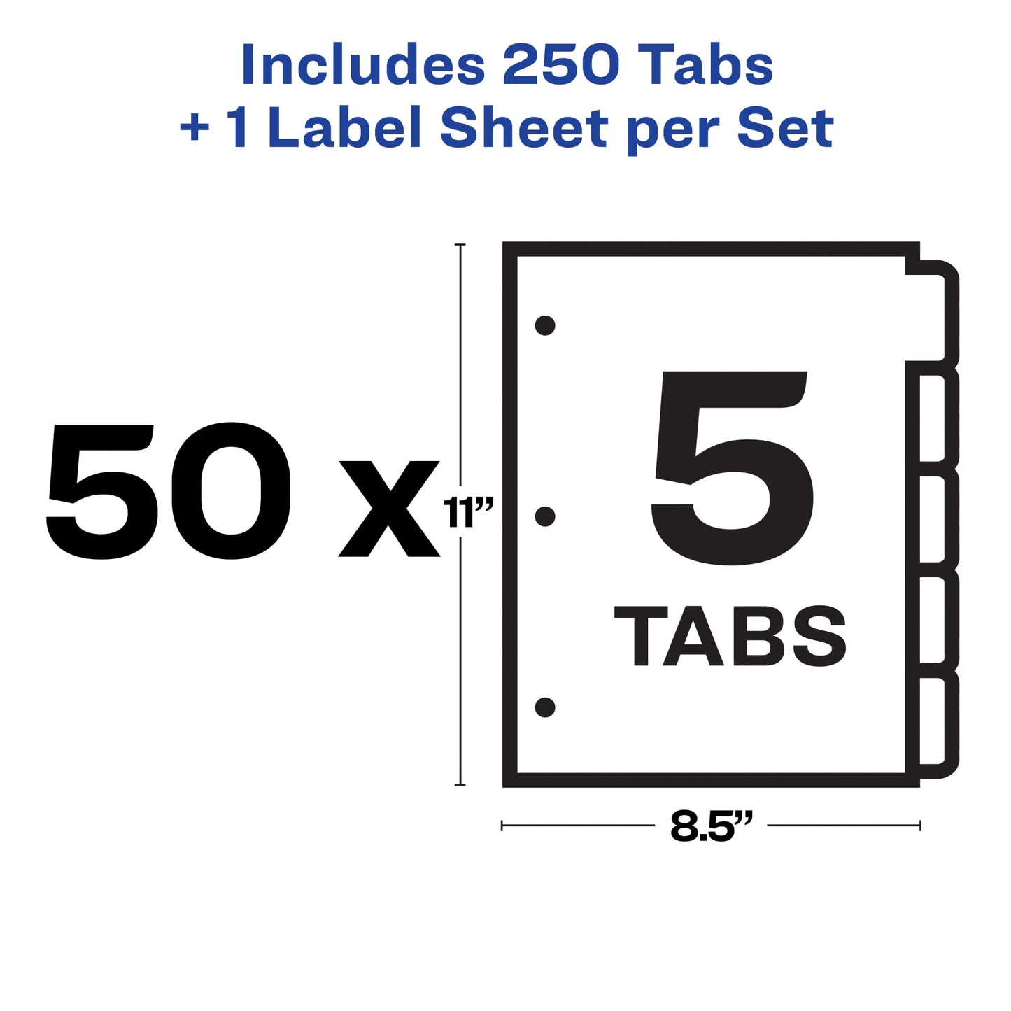 Avery 5 Tab Dividers for 3 Ring Binder, Easy Print & Apply Clear Label Strip, Index Maker Customizable White Tabs, 50 Sets (11556)