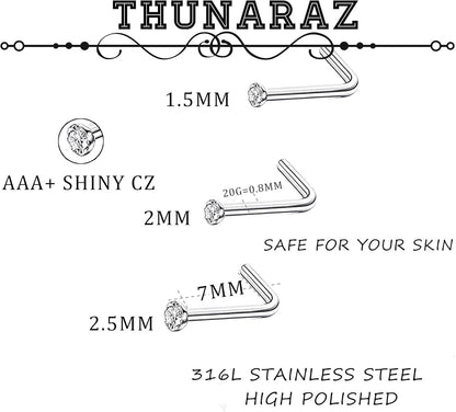 Thunaraz 60-120 Stück Edelstahl Nasenpiercing Ringe Stecker Körperschmuck 20G-22G 1.5mm 2mm 2.5mm