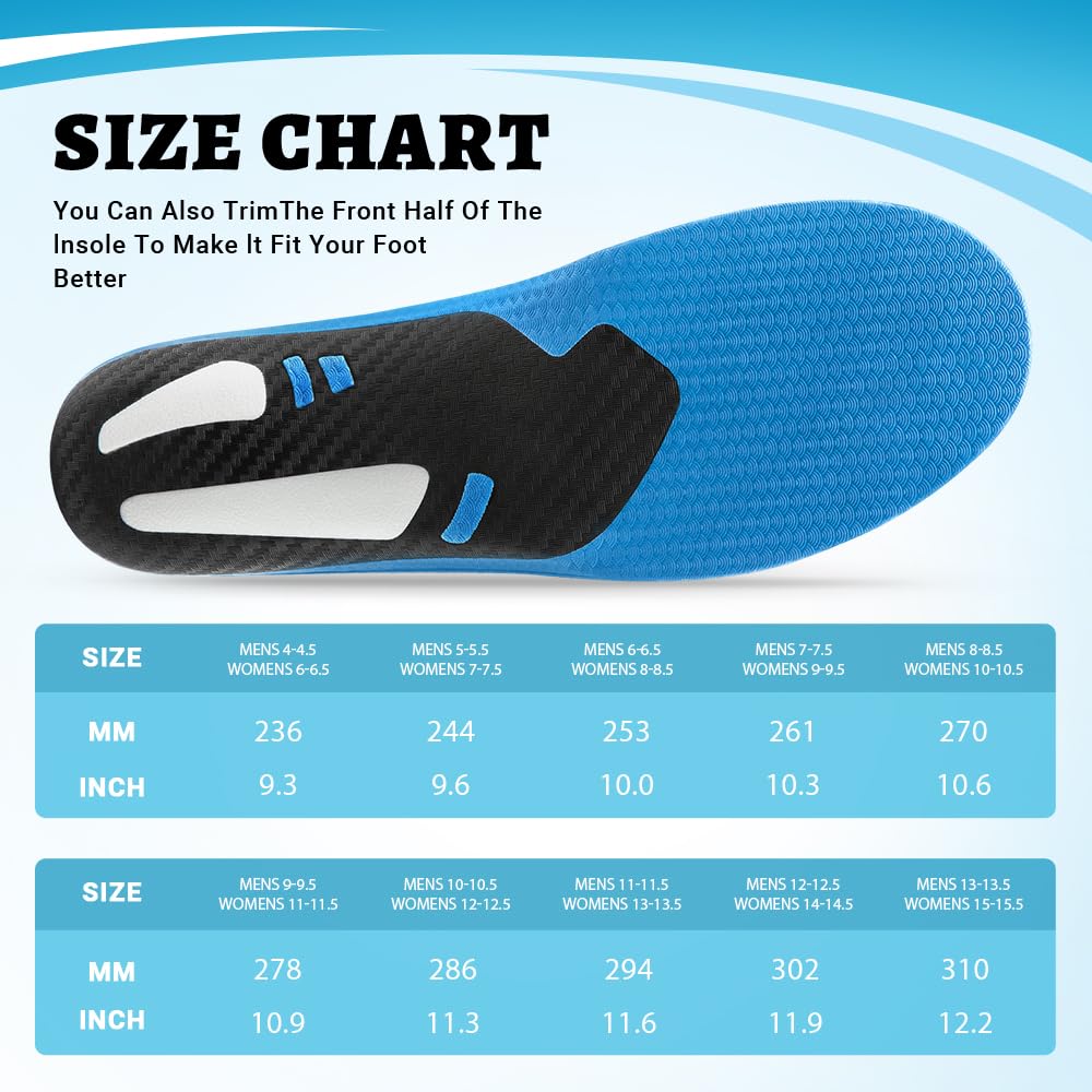 VALSOLE Heavy Duty Support Pain Relief Orthotics - 220+ lbs Plantar Fasciitis High Arch Support Insoles for Men Women, Flat Feet Orthotic Insert, Work Boot Shoe Insole, Absorb Shock with Every Step