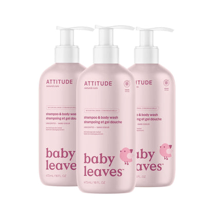 ATTITUDE Baby 2-in-1 Shampoo and Body Wash, Made in Canada, EWG Verified, Dermatologically Tested, Vegan, Pear Nectar, 473 mL