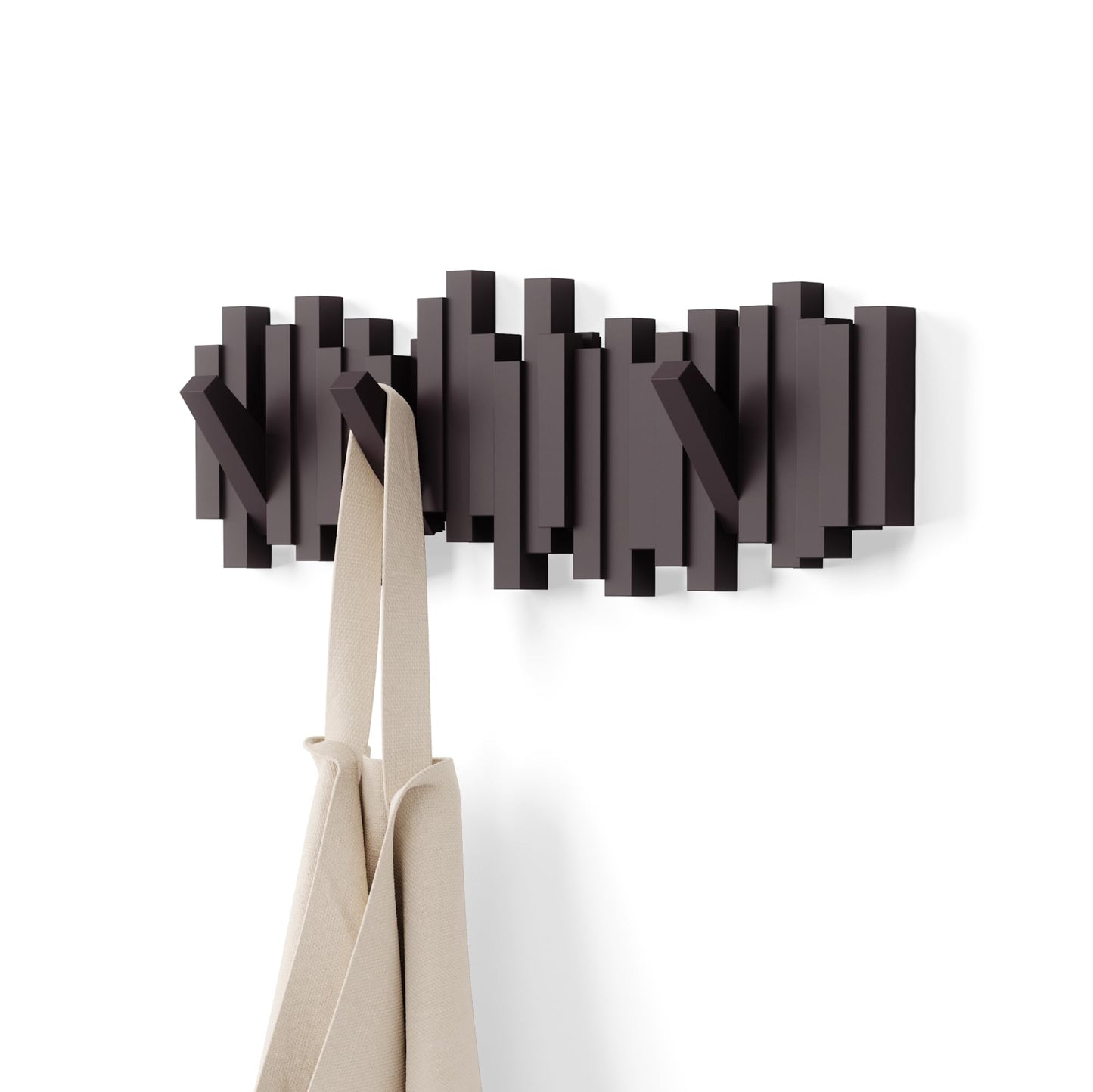 Umbra Sticks Wall-Mounted Coat Rack Rail Hook with 5 Retractable Pegs – Modern, Space-Saving Storage Organizer, Black