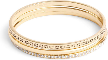 COACH, Women's, Signature Quilted Heart Bangle Set, Crystal/Gold, One Size
