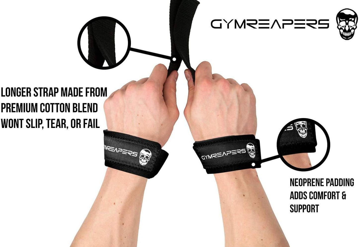 Gymreapers Hebe-Handgelenkbandagen für Gewichtheben, Bodybuilding, Powerlifting, Krafttraining und Kreuzheben – gepolstertes Neopren mit 45,7 cm Baumwolle