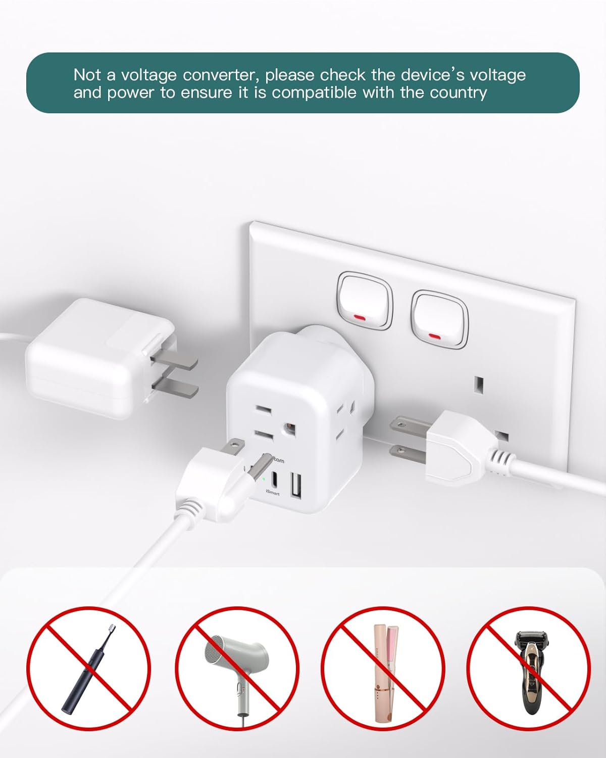 [2 Pack] European Travel Plug Adapter, International Power Plug Adapter with 3 Outlets 3 USB Charging Ports(2 USB C), Travel Essentials to Italy,Greece,Israel,France, Spain (Type C)