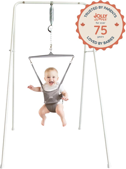Jolly Jumper CLASSIC (Schwarz) mit Ständer - ORIGINAL Baby Jumper, Indoor- und Outdoor-Trainingssattelsitz, Höhenverstellbar, für Säuglinge bis 12,7 kg