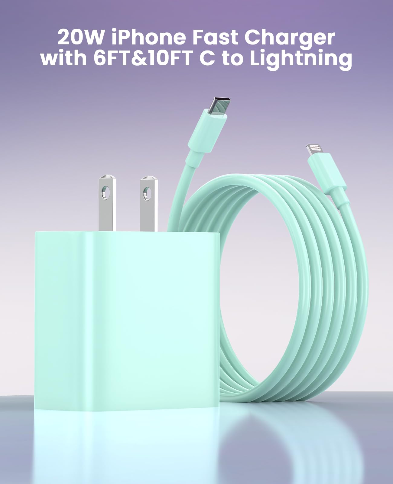 iPhone Ladegerät Schnelllade-2er-Pack Typ C Wandladegerät mit 2er-Pack [1,8 m & 3 m] langem USB C auf Lightning Kabel für iPhone 14/13/12/12 Pro Max/11/Xs Max/XR/X, AirPods Pro