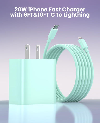 iPhone Ladegerät Schnelllade-2er-Pack Typ C Wandladegerät mit 2er-Pack [1,8 m & 3 m] langem USB C auf Lightning Kabel für iPhone 14/13/12/12 Pro Max/11/Xs Max/XR/X, AirPods Pro