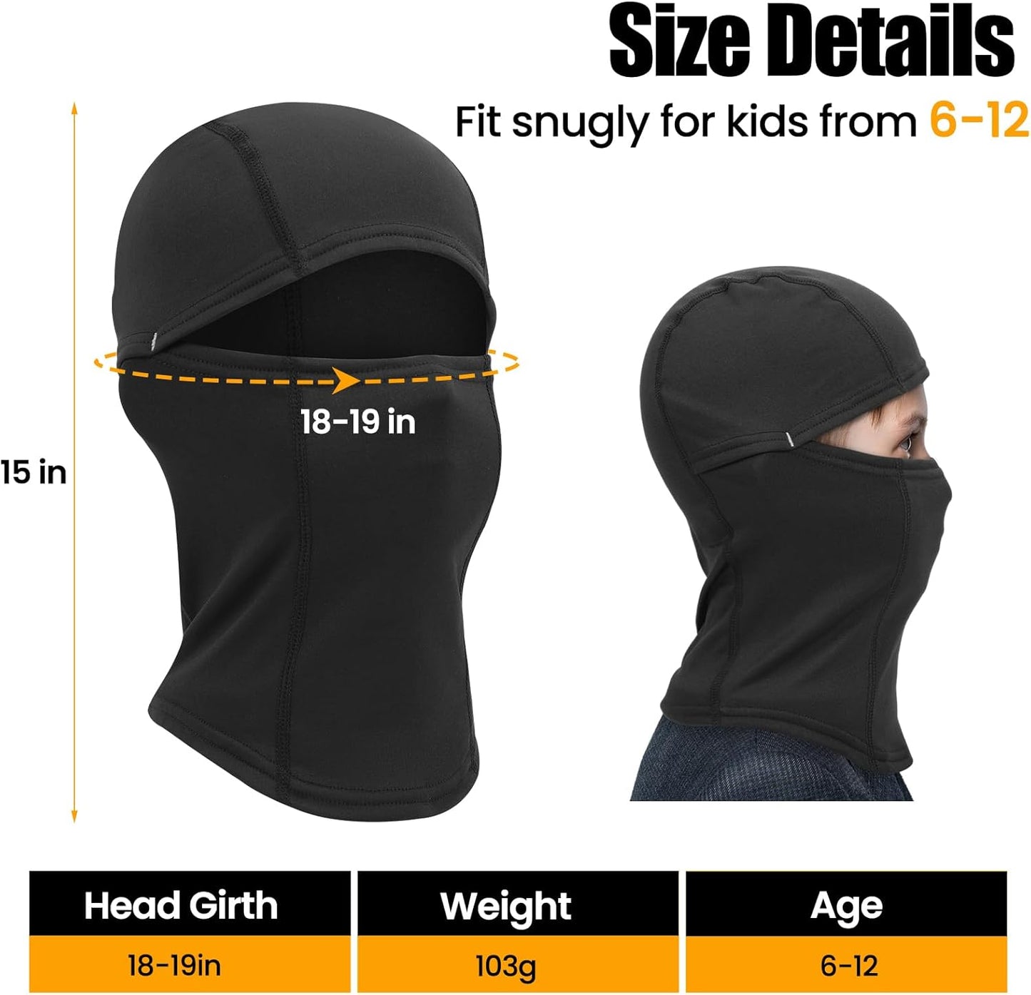 Kinder Sturmhaube Skimaske Kinder Schal Kinder Fleece Nackenwärmer Kälteschutz Gesichtsmaske für Jungen Mädchen Schwarz