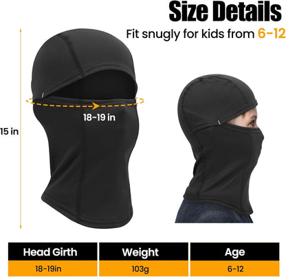 Kinder Sturmhaube Skimaske Kinder Schal Kinder Fleece Nackenwärmer Kälteschutz Gesichtsmaske für Jungen Mädchen Schwarz