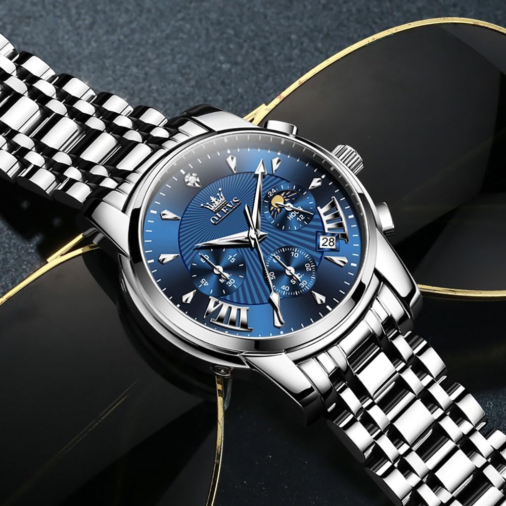 OLEVS Uhren für Herren Dresswatch mit Datumsanzeige Klassische Armbanduhren Multifunktionale leuchtende Herren Edelstahl-Armbanduhr Wasserdichter Chronograph Herren Business-Uhren