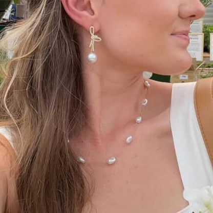 Trinckle Silber Tropfenohrringe mit Perlen, Silber Hängeohrringe für Frauen 5mm Brautperlen Lange Ohrringe für Muttertag, Weiß Boho Accessoires Hochzeitsschmuck, Silber Statement Ohrringe für Abschlussball Geburtstag