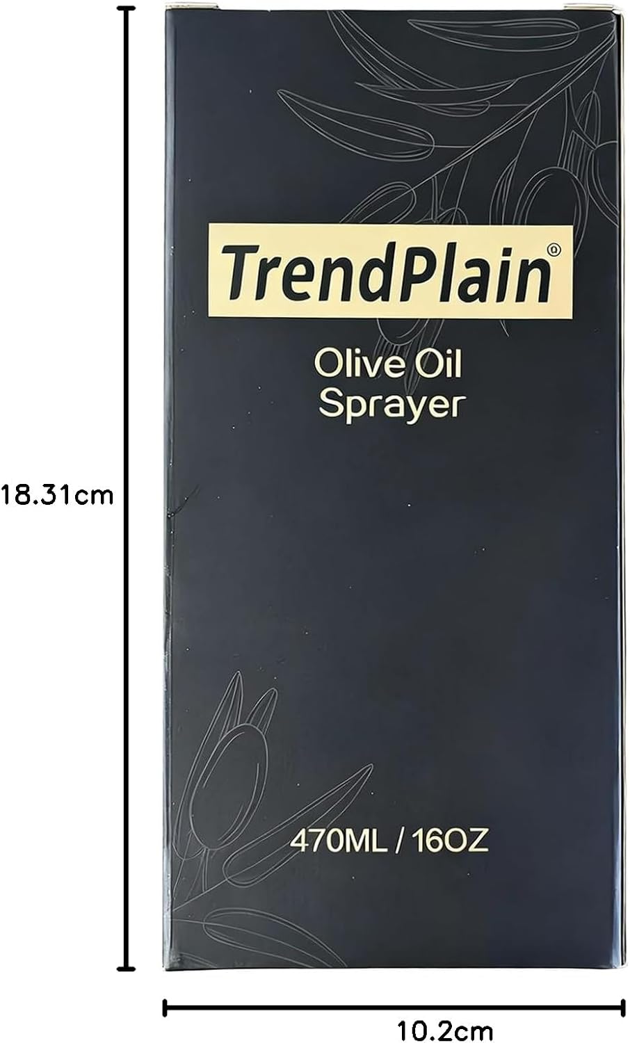 TrendPlain Botella dispensadora de aceite de oliva de 470 ml para utensilios de cocina - Dispensador y pulverizador 2 en 1 - Pulverizador de aceite de oliva con pegatinas (bloqueo de luz) - Sin BPA - Negro